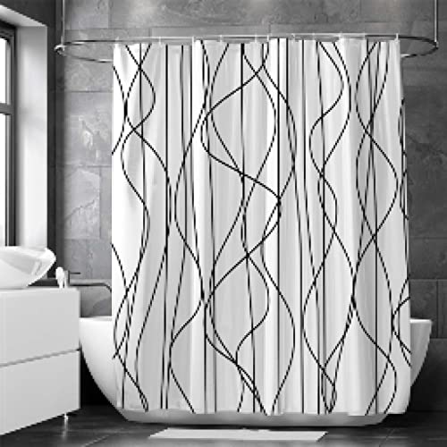 KEPPD Simple Fashion Duschvorhänge Verschiedene Größen Schwarz Weißer Draht Badewannentrennwand Extra Lang Wasserdichtes Polyester Badezimmer Toilettentrennwand 90X200cm Duschvorhang von KEPPD