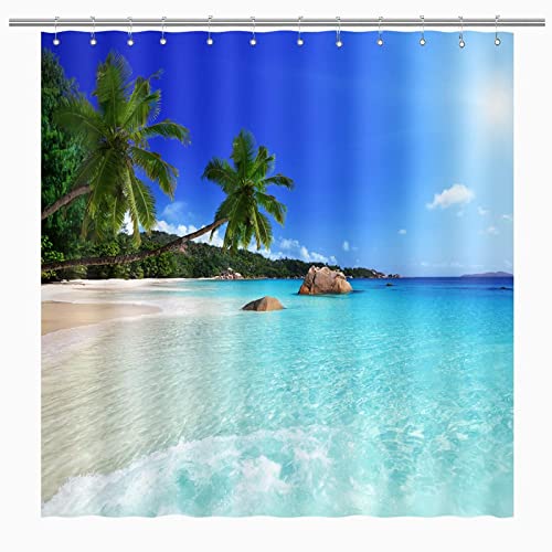 KEPPD Sommer-Duschvorhang für Badezimmer, Strand, Wellen, Palme, Unterwasserlandschaft, waschbar, Polyesterstoff, Badewannenabtrennung, XXL, 120 x 190 cm (47 x 75 Zoll), Duschvorhang von KEPPD