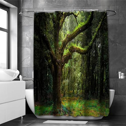 KEPPD Waldbaum-Badevorhang, Badezimmer-Duschvorhang, extra lang, günstig, wasserdicht, mit 12 Haken, waschbarer Badewannenabtrennung – XXL 120 x 175 cm (47 x 69 Zoll), Duschvorhang von KEPPD