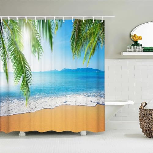 Sunlight Ocean Scenery Duschvorhänge, Badezimmer-Dekoration, wasserdichter Stoff, Sonnenuntergang, Dämmerung, Meer, Badevorhang, Badezimmer-Abtrennung, 290 x 200 cm (114 x 79 Zoll), Duschvorhang von KEPPD