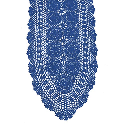 KEPSWET Ovaler Tischläufer aus Baumwolle, handgefertigt, gehäkelt, Spitze, Beige, 35,6 x 91,4 cm Country Rustic 14"x36" blau von KEPSWET