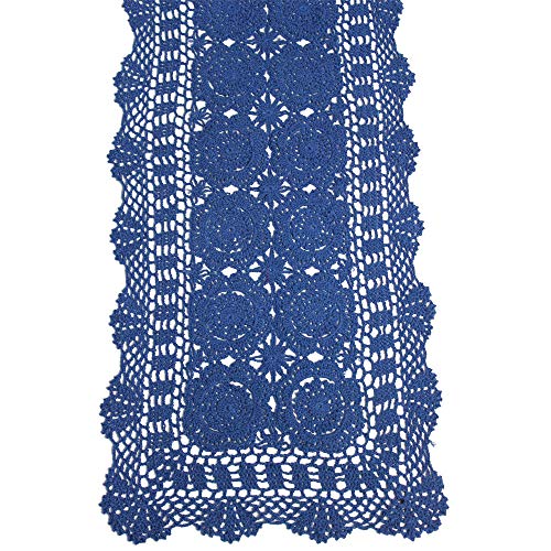 KEPSWET Tischläufer aus Baumwolle, handgefertigt, gehäkelt, Blau, rechteckig, für Kaffeetisch, Kommode, Dekoration (35,6 x 121,9 cm) von KEPSWET