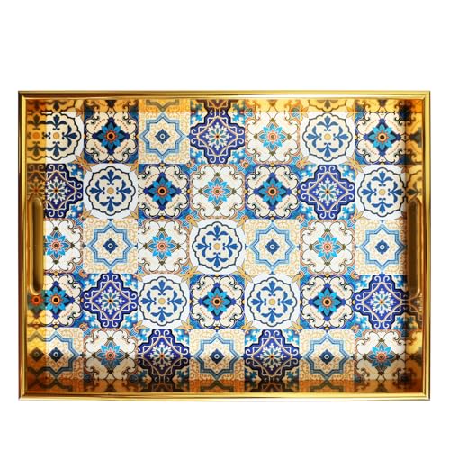 KEQAM Dekoratives Couchtisch-Tablett, großes Kunststoff-Serviertablett mit Griffen, Bohemia, rechteckige Tabletts für Wohnzimmer, Heimdekoration, 40 x 30 cm, 2 Stück von KEQAM