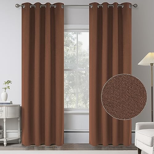Extra lange Verdunkelungsvorhänge aus Leinen für Schlafzimmer, 274 cm, rostfarben, energiesparend, wärmeisoliert, Sackleinen, strukturierte Vorhänge für Landhausvilla-Fenster (Set mit 2 Paneelen, B von KEQIAOSUOCAI
