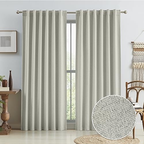 KEQIAOSUOCAI Verdunkelungsvorhänge mit Leinenstruktur, wärme- und lichtblockierend, warmes Grau, Bauernhaus-Boho-Plissee-Vorhänge für Schlafzimmer, B 127 x L 213 cm, Graubeige von KEQIAOSUOCAI