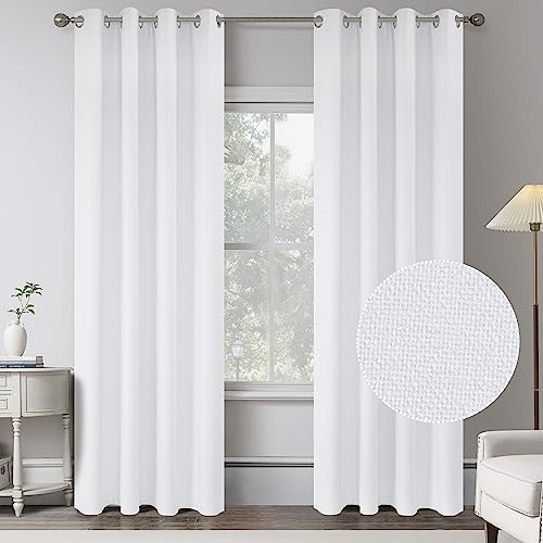 Pure White Verdunkelungsvorhänge aus Leinen, 100 % extra lang, 2 Paneele für große Fenster, zum Anfassen von Wohnzimmerfenstern, verdunkelnd bis zum Boden, wärmeisolierte Vorhänge für Villa, 3 m von KEQIAOSUOCAI