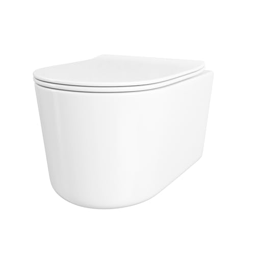Kerabad Hänge WC – Toilette mit leiser Absenkautomatik – mit WC-Sitz aus stabilem Duroplast – Langlebig & Flexibel – mit spülrandloser Bauart – DIN-Genormte Anschlüsse – 49×29,5×37 cm – Weiß Kerabad Hänge WC – Toilette mit leiser Absenkautomatik – mit WC-Sitz aus stabilem Duroplast – Langlebig & Flexibel – mit spülrandloser Bauart – DIN-Genormte Anschlüsse – 49×29,5×37 cm – Weiß von KERABAD