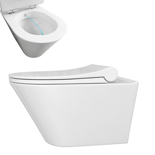 Kerabad WC mit Bidet Funktion – Toilette mit innovativer Wasserführung – Dusch WC mit WC-Sitz aus stabilem Duroplast – Langlebig & Flexibel – inklusive leiser Absenkautomatik – 53×35×37 cm – Weiß von KERABAD