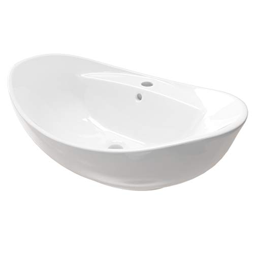 Keramik Aufsatzwaschbecken KBW011 Waschtisch Waschschale Waschbecken Oval Weiß mit Armaturloch 60 cm von KERABAD