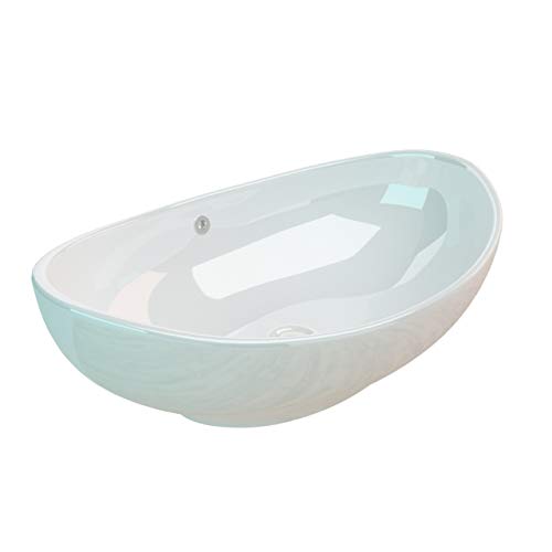 Keramik Aufsatzwaschbecken Waschschale Waschtisch mit Überlauf Oval Weiß KBW247 von KERABAD