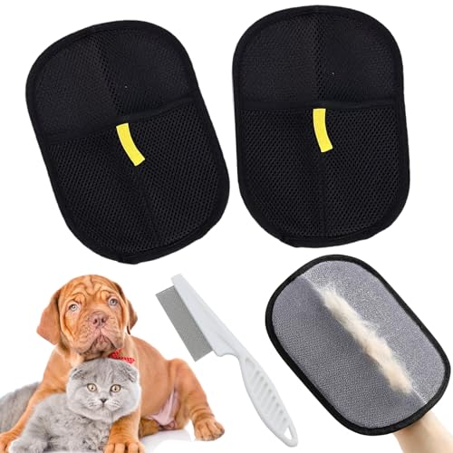 KERANEET 2 Stück Tierhaarentferner Handschuh Pet Hair Remover Glove Pet Grooming Gloves Tierhaarentferner Wiederverwendbare Pet Handschuhe Katzenhaare Hundehaare Handschuh Für Kleidung Sofas Bettlake von KERANEET