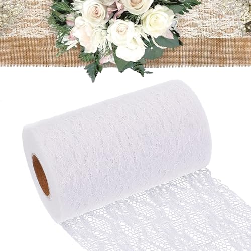 KERANEET Tischläufer Spitze 15cm*22m Tischband Spitzenband Weiß Tischläufer Weiß für Hochzeit Tischband Weißs Deko Taufe Deko Festliche Dekoration zu Besonderen Anlässen von KERANEET