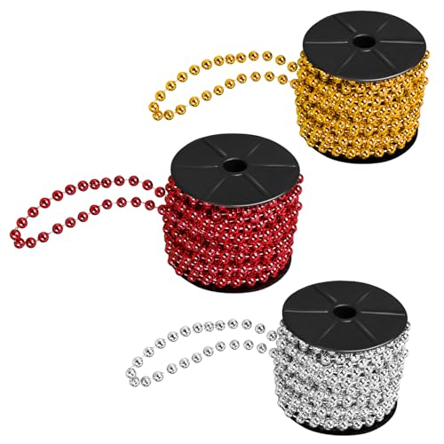 KERANSTINE Perlenkette Weihnachtsbaum 8mm 10m Gold/Silber/Rot 3Stk ABS-Material Weihnachtsdekoration für Baum Schmuck DIY (mit Fishingline) von KERANSTINE