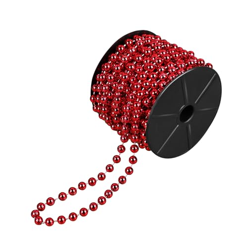 KERANSTINE Perlenkette Weihnachtsbaum Rote Perlen 8mm 10 Meter ABS-Material Weihnachtsdekoration für Baum Schmuck DIY (mit Fishingline) von KERANSTINE