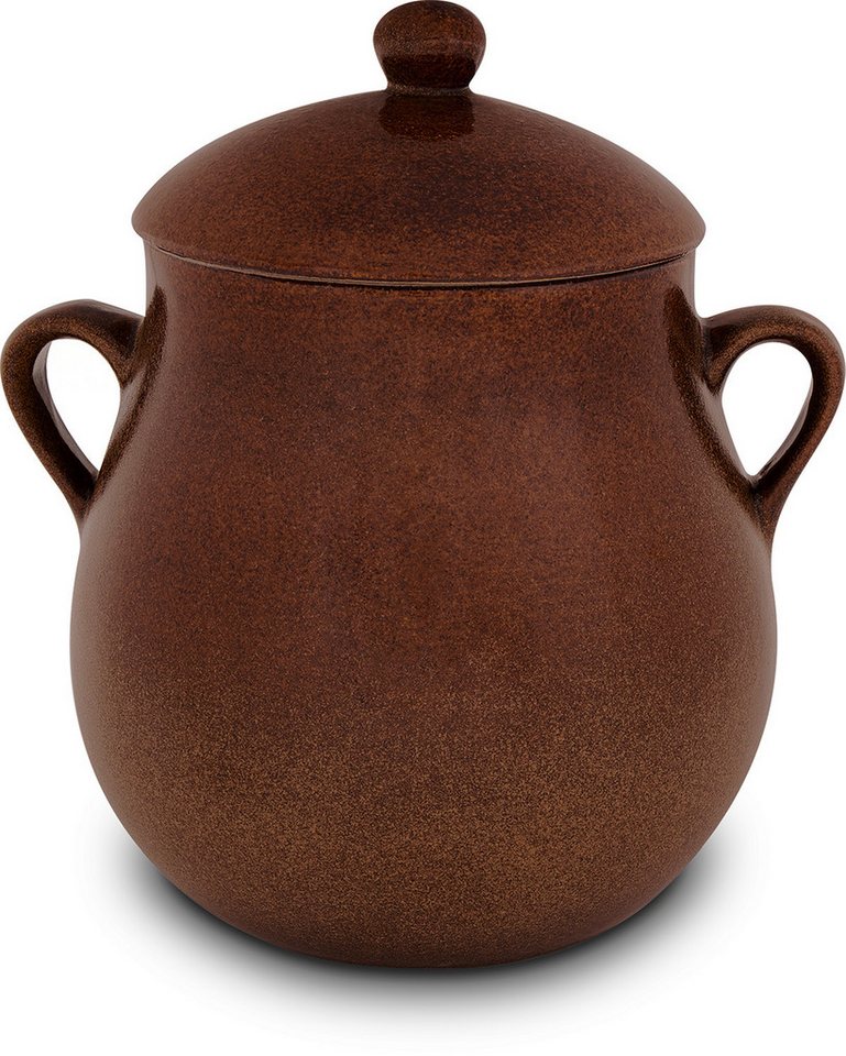 KERAZO Einmachglas 3L Rumtopf Einlegetopf Keramiktopf Mehrzwecktopf aus Steinzeug, braun, Keramik, Keramiktopf mit Henkel und Deckel von KERAZO