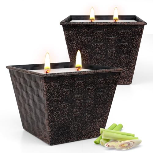 Citronella Kerze Outdoor Groß, 24OZ Zitronella Kerzen Draußen 120-180 Brennstunden 2 Stück Outdoor Kerzen, Natürliches Sojawachs,Citronella Duftlichter Zitrone Indoor Terrasse,Camping,Sommergeschenke von KERCAMKEL