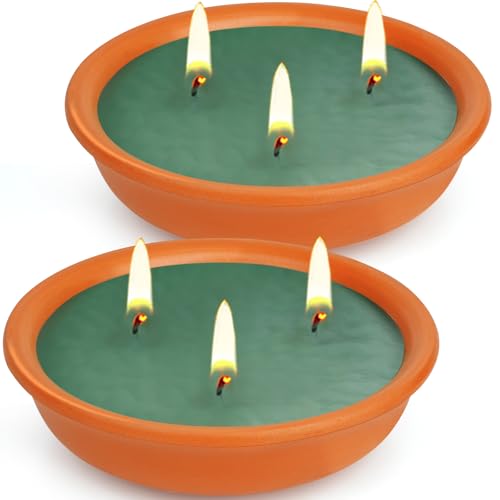 2x Citronella Kerze Outdoor, Outdoor Kerze in Terrakotta-Schale, Zitronella Kerzen Draußen mit Citronella öl & Natürliches Sojawachs - Perfekt für Garten,Balkon, Terrasse & Camping, 14,5 cm Ø von KERCAMKEL