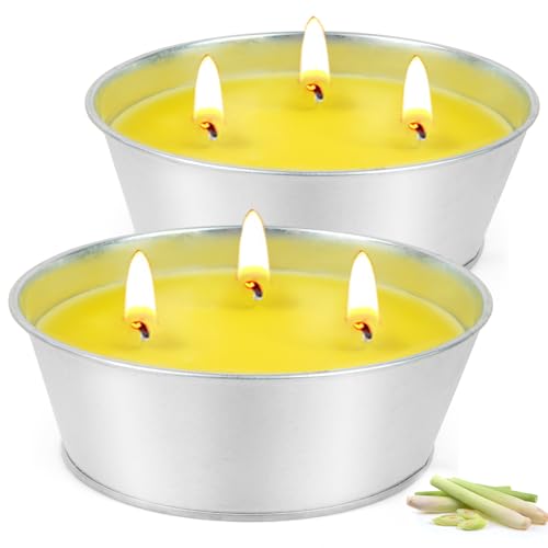 Citronella Kerze Outdoor Groß, 2 x 16oz -120 Std Zitronella Kerzen Draußen,Outdoor Kerze in Terrakotta-Schale - Natürliche Sojawachs Kerzen Set für Balkon,Picknick,Terrasse Tischdeko von KERCAMKEL