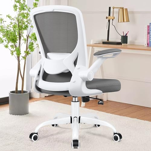 KERDOM Bürostuhl, Ergonomischer Schreibtischstuhl mit Klappbaren Armlehnen, 360° Drehstuhl Mesh Computerstuhl 9060 Dunkelgrau von KERDOM