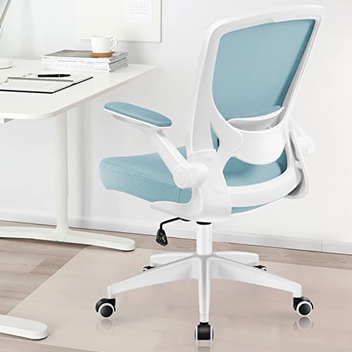 KERDOM Bürostuhl, Ergonomischer Schreibtischstuhl mit Klappbaren Armlehnen, 360° Drehstuhl Mesh Computerstuhl 9060 Hellblau von KERDOM
