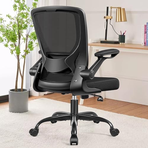 KERDOM Bürostuhl, Ergonomischer Schreibtischstuhl mit Klappbaren Armlehnen, 360° Drehstuhl Mesh Computerstuhl 9060 Schwarz von KERDOM