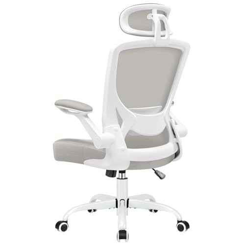 KERDOM Bürostuhl Schreibtischstuhl Ergonomisch, Chefsessel mit Verstellbarer Kopfstütze, Armlehnen, Drehstuhl Wippfunktion bis 135° Bürostuhl 150 kg Hellgrau von KERDOM