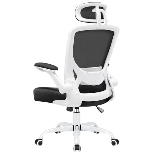 KERDOM Bürostuhl Schreibtischstuhl Ergonomisch, Chefsessel mit Verstellbarer Kopfstütze, Armlehnen, Drehstuhl Wippfunktion bis 135° Bürostuhl 150 kg Weiß von KERDOM