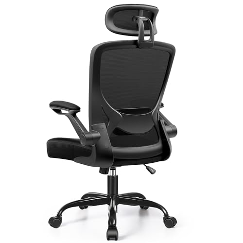 KERDOM Bürostuhl Schreibtischstuhl Ergonomisch, Chefsessel mit Verstellbarer Kopfstütze, Armlehnen, Drehstuhl Wippfunktion bis 135° Bürostuhl 150 kg Schwarz von KERDOM