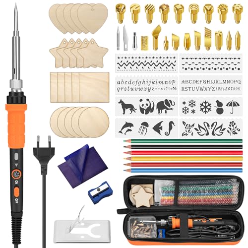 Brandmalerei Lötkolben Set, 76-teiliges Brennwerkzeug mit einstellbarer Temperatur von 200 bis 450°C, Brennkolben-Set mit Pyrographie-Stift für Prägen, Schnitzen, DIY-Handwerk von KERNOWO