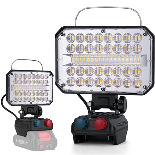 KERNOWO Akku Lampe Für Makita 18/21V, 100W Kabellose Led Arbeitsleuchte Akku mit 100 ultrahellen LED-Perlen, Led Strahler Tragbares Baustellen Lampe mit Typ C und USB-Aufladung（7IN-Keine Akku） von KERNOWO