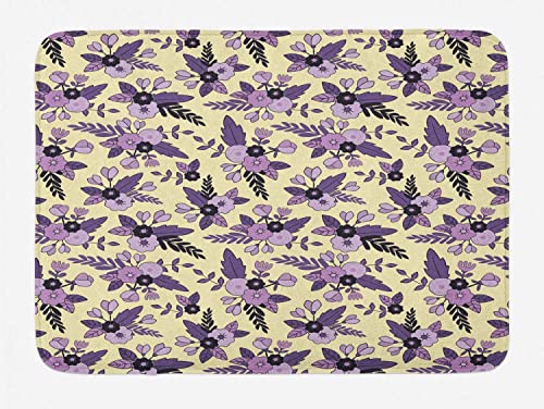 KEROTA Badematte mit Blumenmuster, abstraktes Cartoon-Motiv, romantisch, violette Frühlingsblumen, Blätter, Plüsch-Badezimmer-Dekor-Matte mit rutschfester Unterseite, 49,5 x 80 cm, cremefarbener KEROTA Badematte mit Blumenmuster, abstraktes Cartoon-Motiv, romantisch, violette Frühlingsblumen, Blätter, Plüsch-Badezimmer-Dekor-Matte mit rutschfester Unterseite, 49,5 x 80 cm, cremefarbener von KEROTA