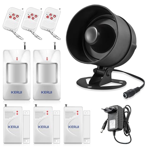 Alarmanlage Haus, Alarmanlage Wohnung 115dB mit 3 Türalarm 2 Bewegungsmelder Alarm 3 Fernbedienung 1 Siren, Fenster Einbruchschutz Abschreckung Alarm für Fensteralarm, Garage von KERUI