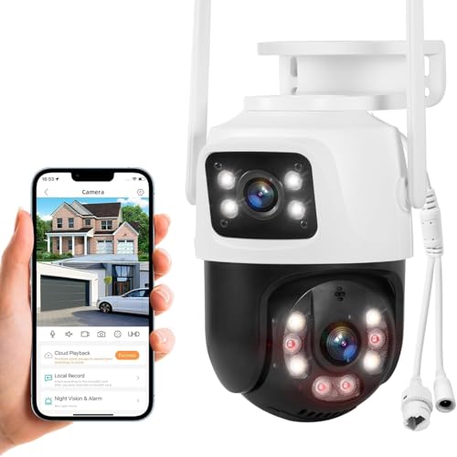 KERUI Überwachungskamera Aussen WLAN mit Dual-Objektiv, 6MP PTZ IP Kamera Überwachung Innen mit 2.4/5GHz 360°Schwenkbar WiFi Kamera, 2-Wege-Audio, Farbnachtsicht, IP66, 24/7 Cloud-Speicherung für NVR von KERUI