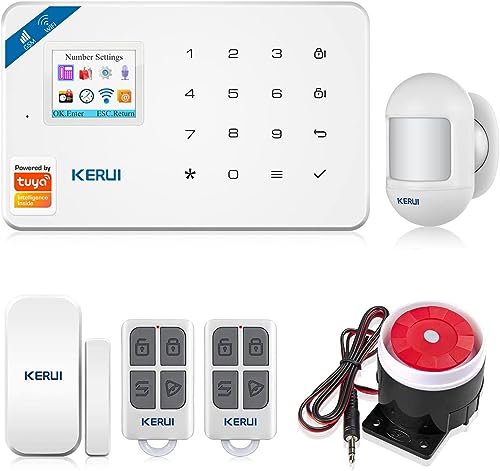 WiFi Alarmanlage Haus, GSM Ring Alarmanlage Smart Home Set mit Alarmsirene Fensteralarm/Türalarm Bewegungsmelder Fernbedienung, Sicherheitssystem Echtzeit App Push Kompatibel mit Alexa (2.4GHz WiFi) von KERUI