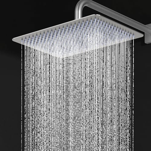 12 Zoll Regendusche Duschkopf Edelstahl, KES Regenduschkopf Hochdruck, Brausekopf Wasserfall Rechteckig mit 300 Düsen für Dichten Wasserfluss Regenbrause Replacement Gebürstet, J215S12F25-BS von KES