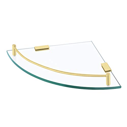 KES Duschablage Ecke Eckregal Duschregal Glasregal Duschablage Glas Hartglas Wandregal Badregal Dusche mit Regalträger Wandmontage Gebürstet Gold, BGS2101A-BZ von KES