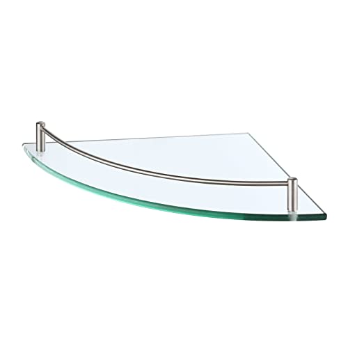 KES Duschablage Glas Eckregal Glasregal 7 mm Hartglas Glasablage für Badezimmer Regal Wandregal Dusche mit Regalträger Ecke Badregal Wandmontage Gebürstet, BGS2101A-2 von KES