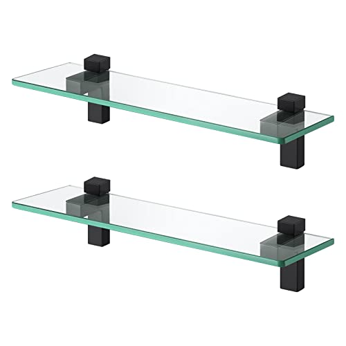 KES Duschablage Glas Glasregal Duschregal Bad Glasablage 8mm Dusche Glas Ablage Badezimmer Wandregal mit Regalhalter 40CM Wandmontage Matt Schwarz 2 Stücke, BGS3201S40-BK-P2 von KES
