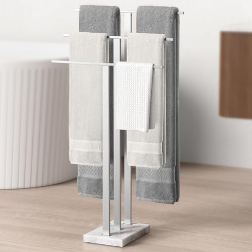 KES Handtuchhalter Stehend Badetuchhalter 3 Stangen Handtuchständer Freistehend Marmor Edelstahl SUS304 Handtuch Ständer Gebürstet, BTH217S3-2 von KES