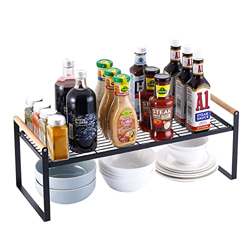 KES Küchenregal Arbeitsplatte Gewürzregal Schwarz Stehend Gewürzregale Metall freistehend mit Rutschfester Basis Gewürz Organizer Küchenschrank Regal Gewürzständer 53 CM Küchenablage, KSR511S53-BK von KES