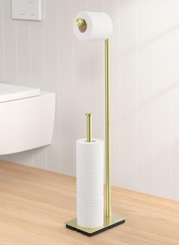 KES Gold Toilettenpapierhalter Stehend Klopapierhalter Edelstahl 18/8 Klorollenhalter Aufbewahrung Freistehend WC Rollenhalter, BPH286S1B-BZ von KES