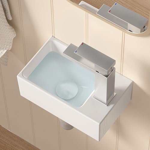 KES Waschbecken Gäste WC Aufsatzwaschbecken Waschschale Keramik Handwaschbecken Badezimmer für Waschtisch 30,8 x 18,3 x 11,4 CM Weiß, BWS100R von KES