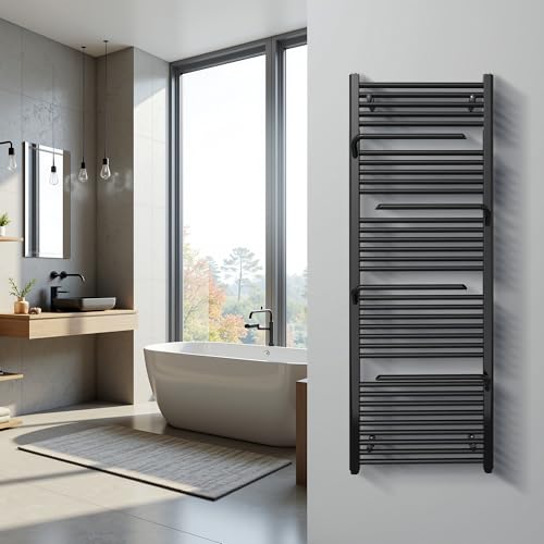 KESANITAR Heizkörper R01-800W II MATT BLACK 1510x550mm, Klassischer Trapez Seitenanschluss Badheizkörper mit Gabel Verzweigungen für Badezimmer von KESANITAR