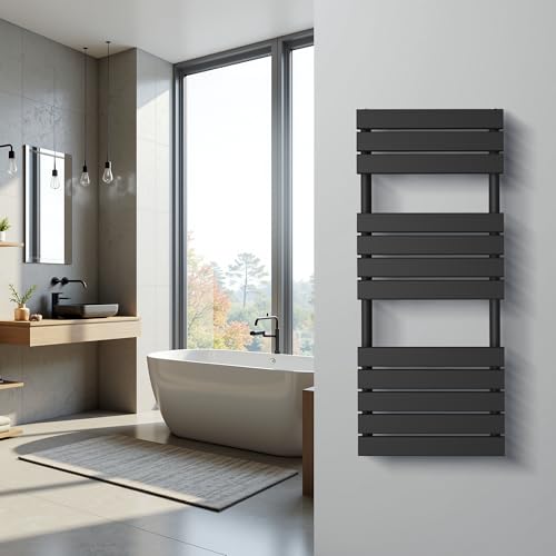 KESANITAR Heizkörper R27-600W Mattschwarz Seitenanschluss 1200x500mm, Paneelheizkörper Handtuchwärmer von KESANITAR