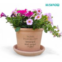 Terracotta Blumentopf "Valeska' + Gravur Pflanzkübel Rund Natur Geschenk Zum Muttertag Geburtstag Für Oma Mama Freundin Blumen Gefäß Garten von KESKADO