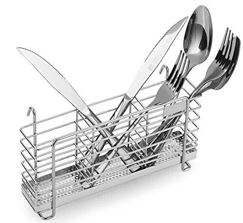KESOL Stabiler 304 Edelstahl Utensilienhalter Abtropfkorb Korb Halter mit Haken 3 geteilte Fächer Rostfrei Ohne Bohren von KESOL