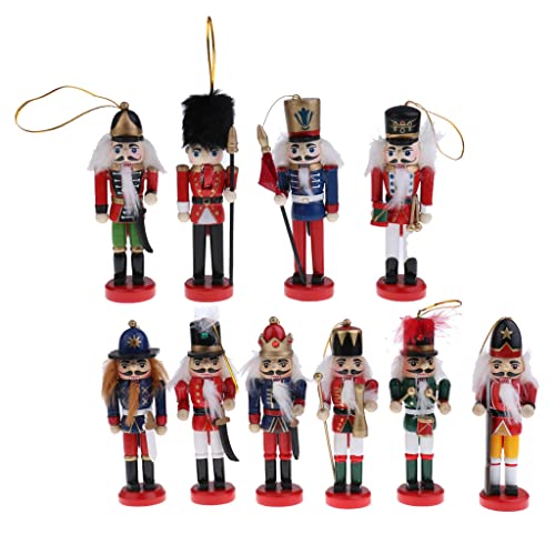 KESOTO 10pcs Vintage Nussknacker Holzfigur Holzpuppe Weihnachtsbaumschmuck mit Schnur von KESOTO