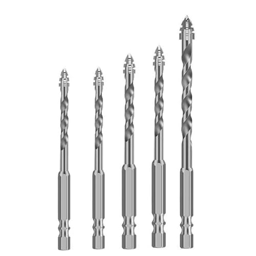 KESOTO 8 Stück Exzenterbohrer Spiralbohrer Satz für Glas Und Beton Aus Robuster Hartmetalllegierung mit Hoher Härte Und Sechskantschaft für Heimwerker Und P, 5 Stücke von KESOTO