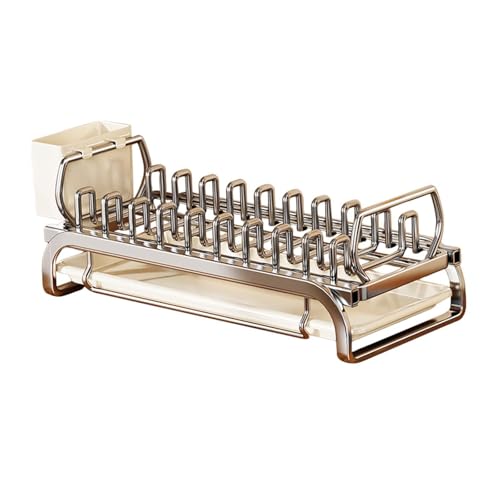 KESOTO Abtropfgestell Geschirrabtropfer mit Geschirrregal Tellerhalter Und Besteckbehälter Robustes Design Aus Edelstahl mit Abtropfplatte für Die Organisat, L von KESOTO
