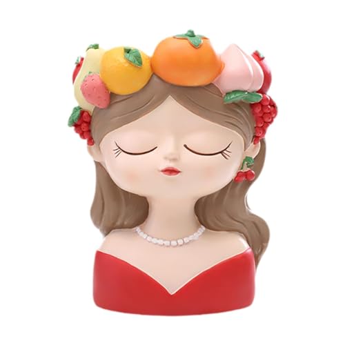 KESOTO Blumentopf Dekotopf Pflanztopf Ziertopf in Form Einer Mädchenbüste Aus Kunstharz Als Moderner Behälter für Die Wohnkultur Im Wohnzimmer Und Büro, Style D von KESOTO